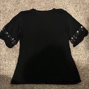 Amaryllis Black Blouse with Floral Embroidery